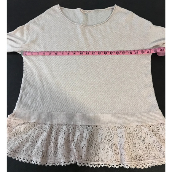 Anthropologie Knitted & Knotted Bloom Blush Pink Lace Pullover Sweater - Large - Picture 5 of 10